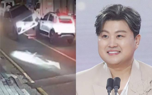 9일 서울 강남구 압구정동의 한 도로에서 트로트 가수 김호중 씨가 몰던 스포츠유틸리티차량(SUV·왼쪽)이 택시와 부딪치고 있다. 