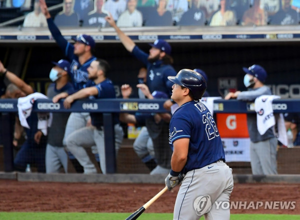 ALCS 5차전에서 극적인 동점 홈런 친 최지만 [USA 투데이/로이터=연합뉴스]