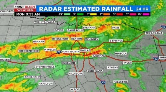 5월의 첫째주가 시작되면서 오는 목요일까지 매일 폭풍우가 예보됐다. CBS DFW 캡처