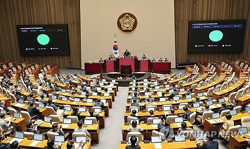 4일 국회 본회의에서 노동조합 및 노동관계조정법 일부개정법률안이 통과되고 있다.(사진 출처:연합뉴스)