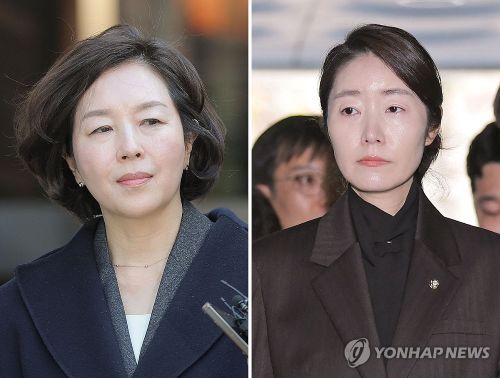 영장실질심사를 마치고 법정을 나서는 김 전 시의원, 오른쪽은 법정에 출석하는 강 의원. [사진 출처: shutterstock]