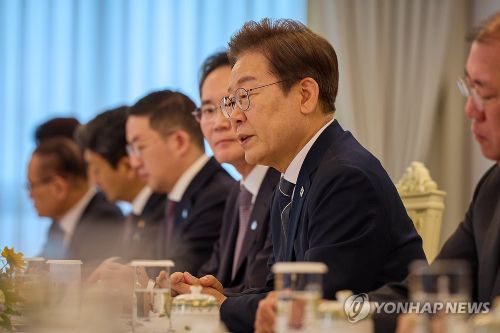 이재명 대통령이 19일 서울 용산 대통령실에서 재계 인사들과 간담회를 열고 한미정상회담을 앞둔 ‘원팀’ 행보에 나섰다.(사진 출처:연합뉴스)