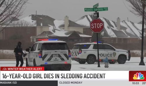 프리스코 Majestic Gardens Drive 일대에서 10대들이 썰매를 타던 중 사고가 났다. [사진 출처: nbcdfw캡처]