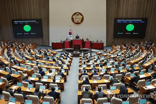 국회에서 열린 3월 임시국회 본회의에서 한미 전략적 투자 관리를 위한 특별법이 통과되고 있다.[사진 출처: 연합뉴스]
