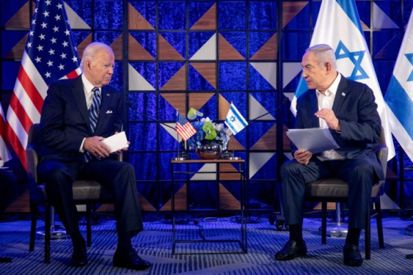 바이든 대통령이 네타냐후 이스라엘 총리와 회담하고 있다. 