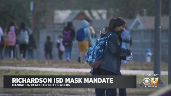 리차드슨 교육구가 지난 9일부터 교육구 소재 모든 캠퍼스의 마스크 착용을 다시 의무화했다. (사진 출처: CBS DFW)