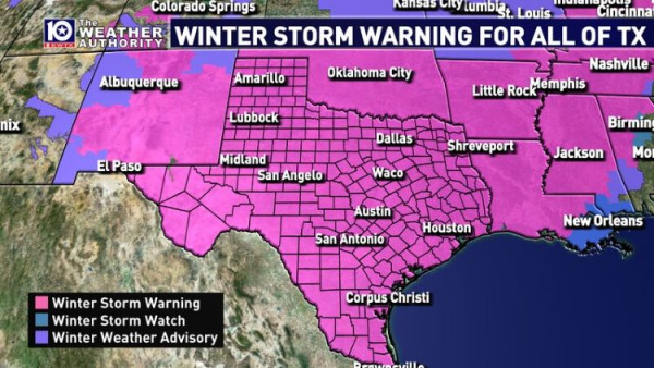 겨울 폭풍으로 텍사스를 포함한 미 전역 25개 주에 한파 경보가 내려졌다. (사진 출처: KWTX)