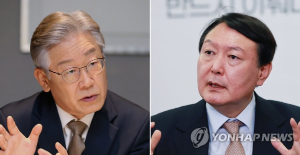 더불어민주당 이재명 대선 후보(왼쪽)와 국민의힘 윤석열 대선 후보 (사진 출처: 연합뉴스)