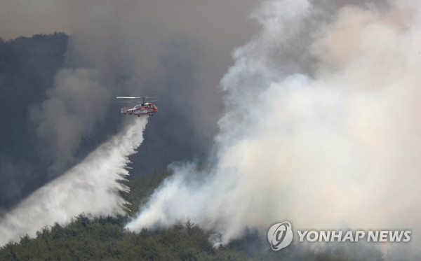 밀양 부북면 산불  진화 작업 (사진 출처: 연합뉴스)