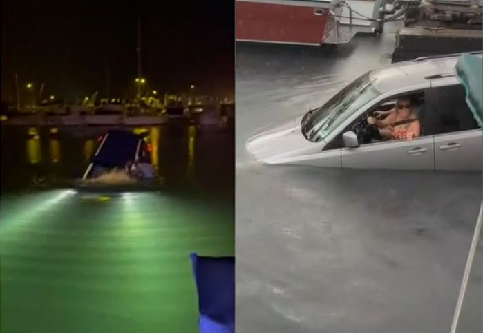 차량 내비게이션 오류로 차량이 바다에 빠지는 일이 발생했다. (사진출처: 하와이뉴스나우캡처)
