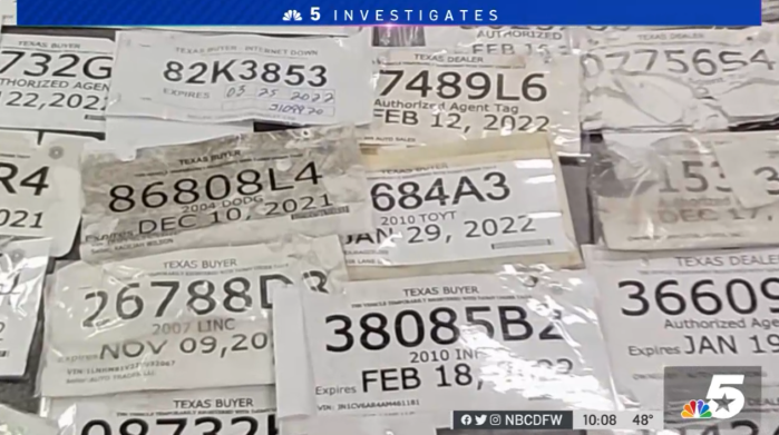 텍사스 자동차 임시 번호판 보안성 강화된다 (사진 출처: NBCDFW NEWS 캡처)