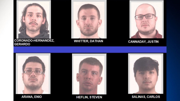 미성년 인신매매로 체포된 6명 (사진 출처: CBS DFW / 태런 카운티 경찰국)