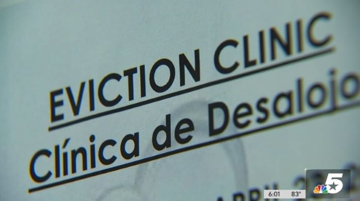 달라스(Dallas)에서 코로나 19 여파에 심각한 재정적 타격을 입은 주민들을 위한 퇴거 클리닉(Eviction Clinic)이 운영되고 있다. NBC DFW  캡처