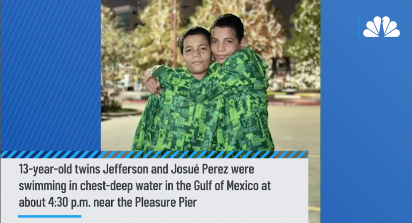 갤버스턴에서 수영을 하다 익사한 쌍둥이 제퍼슨과 호세 페레즈 (사진 출처: NBC5캡처)